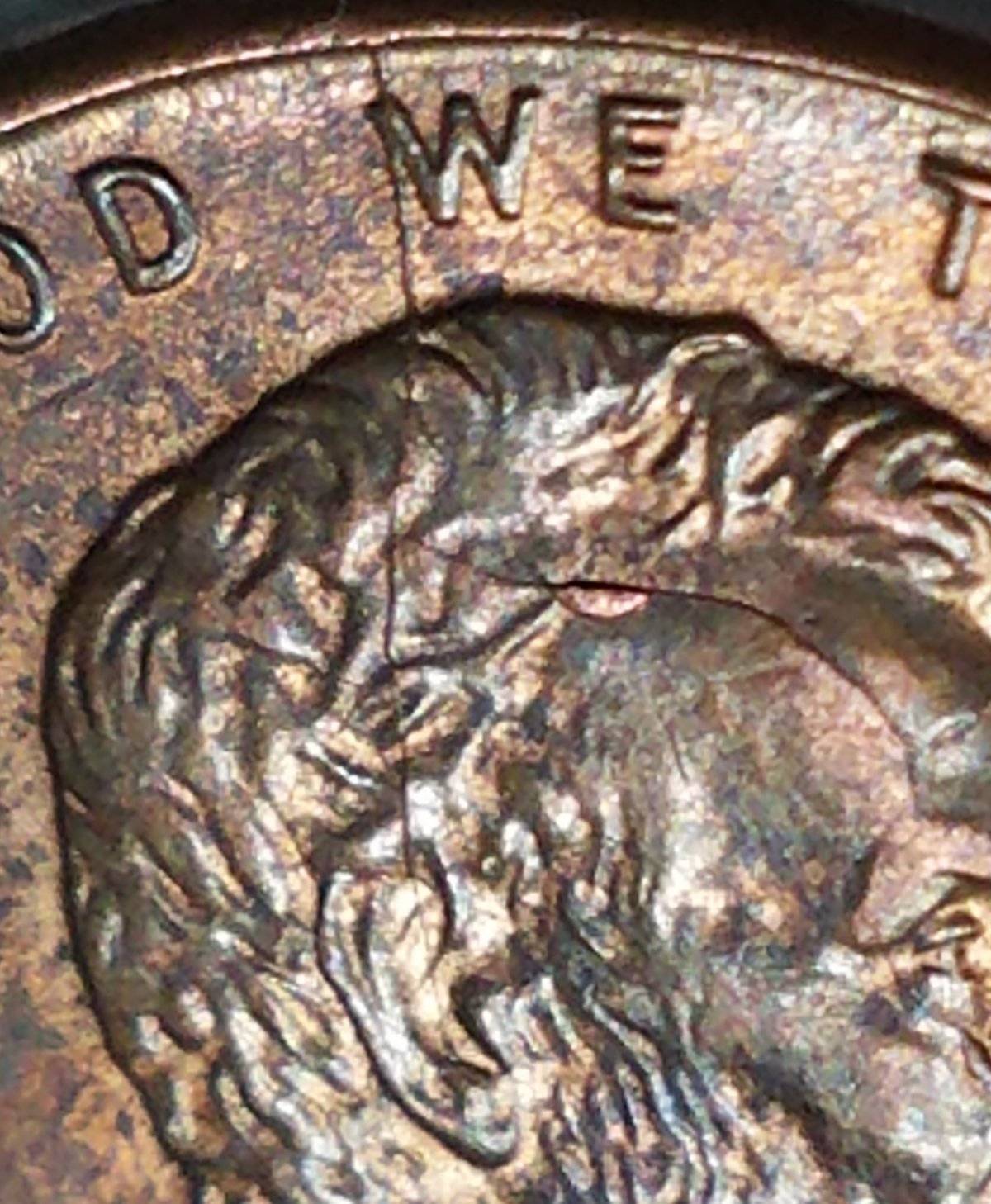 1996-P-Lincoln-Cent-Skull-Crack,-Interior-Die-Break-And-Spike-Head?